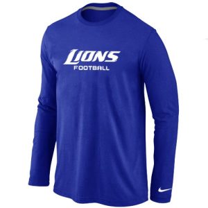 Outstanding Premium Detroit Lions Authentic Font Long Sleeve T-Shirt Blue