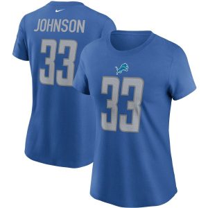 Outstanding Sleek Graceful Detroit Lions #33 Kerryon Johnson Women's Team Player Name & Number T-Shirt Blue