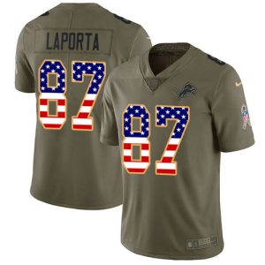 Premium Chic Lions #87 Sam LaPorta Olive/USA Flag Youth Stitched NFL Limited 2017 Salute To Service Jersey