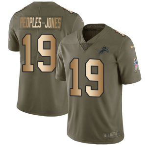 Premium Gorgeous Lions #19 Donovan Peoples-Jones Olive/Gold Men's Stitched NFL Limited 2017 Salute To Service Jersey