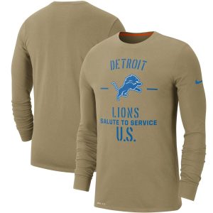 Premium Luxurious Men's Detroit Lions Tan 2019 Salute to Service Sideline Performance Long Sleeve Shirt