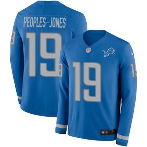 Premium Marvelous Attractive Superb Lions #19 Donovan Peoples-Jones Blue Team Color Youth Stitched NFL Limited Therma Long Sleeve Jersey
