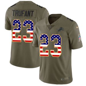 Premium Marvelous Fabulous Outstanding Lions #23 Desmond Trufant Olive/USA Flag Men's Stitched NFL Limited 2017 Salute To Service Jersey