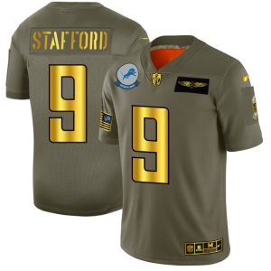 Premium Stylish Smart Handsome Detroit Lions #9 Matthew Stafford NFL Men's Olive Gold 2019 Salute to Service Limited Jersey