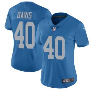 Premium Stylish Smart Trendy Lions #40 Jarrad Davis Blue Throwback Women's Stitched NFL Vapor Untouchable Limited Jersey
