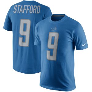 Premium Superb Graceful Detroit Lions #9 Matthew Stafford Player Pride Name & Number T-Shirt Blue