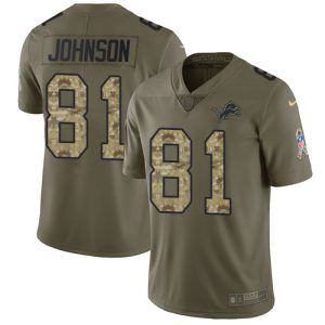 Sleek Elegant Lions #81 Calvin Johnson Olive/Camo Youth Stitched NFL Limited 2017 Salute to Service Jersey