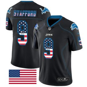 Sleek Fabulous Lions #9 Matthew Stafford Black Men's Stitched NFL Limited Rush USA Flag Jersey
