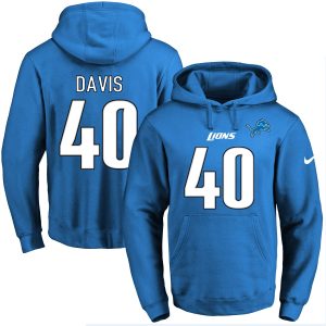 Sleek Marvelous Stunning Lions #40 Jarrad Davis Blue Name & Number Pullover NFL Hoodie