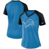 Sleek Marvelous Unique Authentic Women's Detroit Lions Blue-Black Top V-Neck T-Shirt
