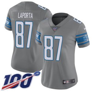 Sleek Outstanding Lions #87 Sam LaPorta Gray Women's Stitched NFL Limited Rush 100th Season Jersey