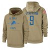 Sleek Premium Detroit Lions #9 Matthew Stafford Tan 2019 Salute To Service Name & Number Sideline Therma Pullover Hoodie