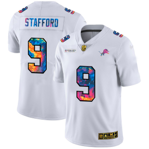 Sleek Superb Chic Detroit Lions #9 Matthew Stafford Men's White Multi-Color 2020 NFL Crucial Catch Limited NFL Jersey