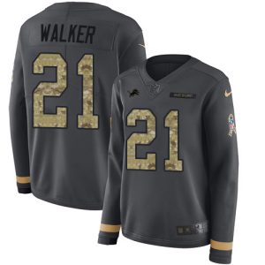 Sleek Trendy Lions #21 Tracy Walker Anthracite Salute to Service Women's Stitched NFL Limited Therma Long Sleeve Jersey