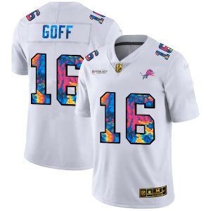 Sleek Unique Detroit Lions #16 Jared Goff Men's White Multi-Color 2020 NFL Crucial Catch Limited NFL Jersey