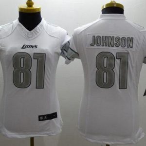Smart Impressive Lions #81 Calvin Johnson White Women's Stitched NFL Limited Platinum Jersey