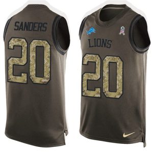 Stunning Alluring Graceful Lions #20 Barry Sanders Green Men's Stitched NFL Limited Salute To Service Tank Top Jersey