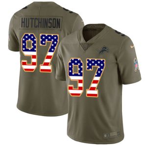 Stunning Alluring Handsome Lions #97 Aidan Hutchinson Olive/USA Flag Men's Stitched NFL Limited 2017 Salute To Service Jersey