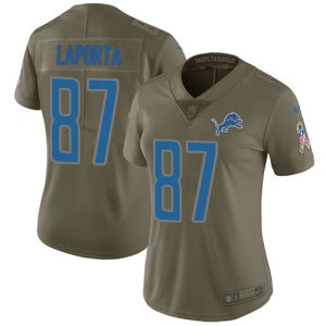 Stunning Cool Lions #87 Sam LaPorta Olive Women's Stitched NFL Limited 2017 Salute To Service Jersey