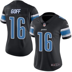 Stunning Exclusive Authentic Detroit Lions #16 Jared Goff Black Women's Stitched NFL Limited Rush Jersey