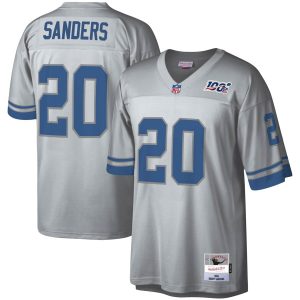 Stunning Exquisite Chic Luxurious Detroit Lions #20 Barry Sanders Mitchell & Ness NFL 100 Retired Player Platinum Jersey