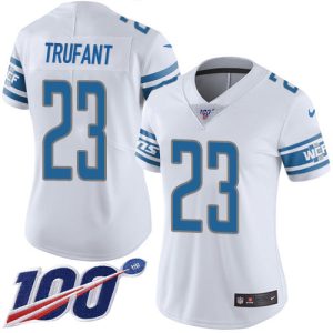 Stunning Outstanding Lions #23 Desmond Trufant White Women's Stitched NFL 100th Season Vapor Untouchable Limited Jersey