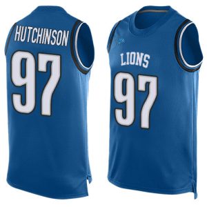 Stunning Stylish Fantastic Lions #97 Aidan Hutchinson Blue Team Color Men's Stitched NFL Limited Tank Top Jersey