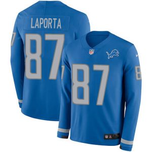 Stunning Stylish Lions #87 Sam LaPorta Blue Team Color Men's Stitched NFL Limited Therma Long Sleeve Jersey