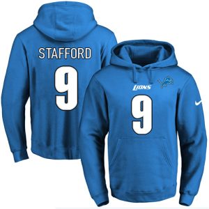 Stylish Comfortable Lions #9 Matthew Stafford Blue Name & Number Pullover NFL Hoodie