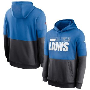 Stylish Comfortable Sleek Detroit Lions Sideline Impact Lockup Performance Pullover Hoodie Blue Charcoal