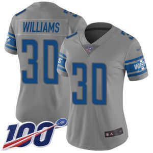 Stylish Cool Smart Chic Lions #30 Jamaal Williams Gray Women's Stitched NFL Limited Inverted Legend 100th Season Jersey