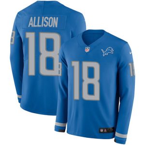 Stylish Exclusive Superb Lions #18 Geronimo Allison Blue Team Color Men's Stitched NFL Limited Therma Long Sleeve Jersey