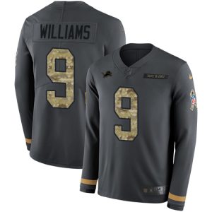 Stylish Fantastic Alluring Lions #9 Jameson Williams Anthracite Salute to Service Men's Stitched NFL Limited Therma Long Sleeve Jersey