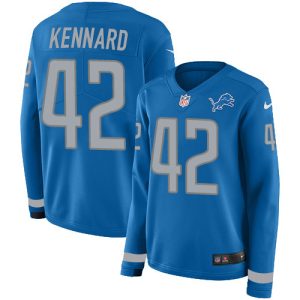Stylish Fantastic Lions #42 Devon Kennard Blue Team Color Women's Stitched NFL Limited Therma Long Sleeve Jersey