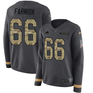 Stylish Smart Authentic Lions #66 Matt Farniok Anthracite Salute to Service Women's Stitched NFL Limited Therma Long Sleeve Jersey