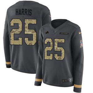 Stylish Superb Lions #25 Will Harris Anthracite Salute to Service Women's Stitched NFL Limited Therma Long Sleeve Jersey