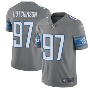 Superb Fabulous Lions #97 Aidan Hutchinson Gray Youth Stitched NFL Limited Rush Jersey