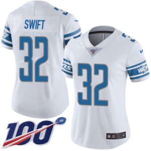 Superb Gorgeous Lions #32 D'Andre Swift White Women's Stitched NFL 100th Season Vapor Untouchable Limited Jersey
