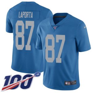 Superb Gorgeous Lions #87 Sam LaPorta Blue Throwback Men's Stitched NFL 100th Season Vapor Untouchable Limited Jersey