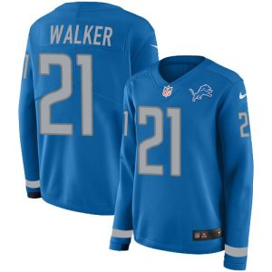 Superb Impressive Exclusive Authentic Lions #21 Tracy Walker Blue Team Color Women's Stitched NFL Limited Therma Long Sleeve Jersey