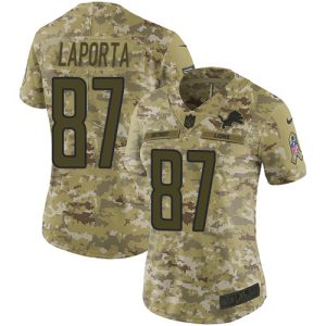 Superb Sleek Lions #87 Sam LaPorta Camo Women's Stitched NFL Limited 2018 Salute To Service Jersey