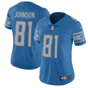Superb Sleek Stunning Lions #81 Calvin Johnson Light Blue Team Color Women's Stitched NFL Vapor Untouchable Limited Jersey