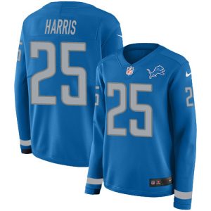 Superb Stylish Marvelous Lions #25 Will Harris Blue Team Color Women's Stitched NFL Limited Therma Long Sleeve Jersey