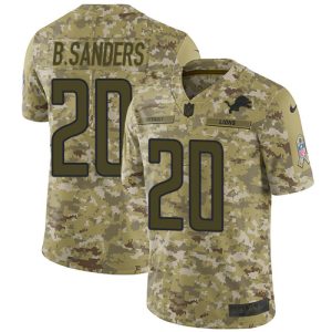 Superb Unique Lions #20 Barry Sanders Camo Men's Stitched NFL Limited 2018 Salute To Service Jersey