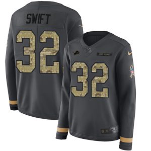 Trendy Comfortable Lions #32 D'Andre Swift Anthracite Salute to Service Women's Stitched NFL Limited Therma Long Sleeve Jersey