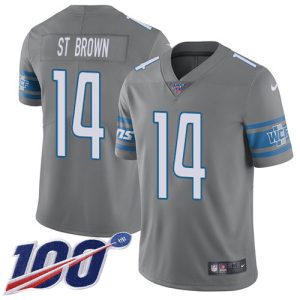 Trendy Dashing Handsome Lions #14 Amon-Ra St. Brown Gray Men's Stitched NFL Limited Rush 100th Season Jersey