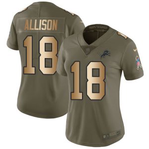 Trendy Eye - catching Authentic Lions #18 Geronimo Allison Olive/Gold Women's Stitched NFL Limited 2017 Salute To Service Jersey