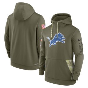 Trendy Fantastic Stunning Detroit Lions 2022 Salute to Service Therma Performance Pullover Hoodie - Olive