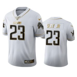Trendy Graceful Dashing Premium Detroit Lions #23 Darius Slay Jr Men's White Golden Edition Vapor Limited NFL 100 Jersey