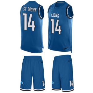 Trendy Marvelous Lions #14 Amon-Ra St. Brown Blue Team Color Men's Stitched NFL Limited Tank Top Suit Jersey